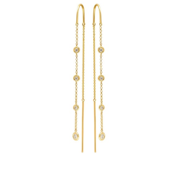 Diamond Threader Earrings 14K Yellow Gold - Picture 2 of 5
